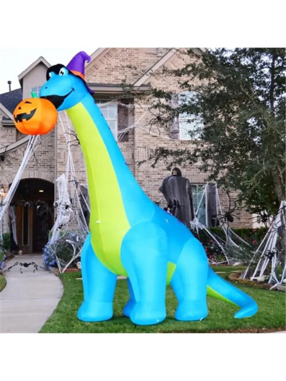 10 FT Tall Inflatable Dinosaurs Eating Pumpkin Blow Up with Built-in LED